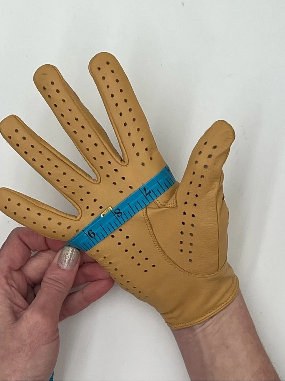 Tan Leather Gloves Full Finger Retro Moto Driving Style Snap Wrist Unisex Medium